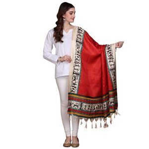 7667 Women's Art Silk Dupatta With Warli Print Border | Ethnic